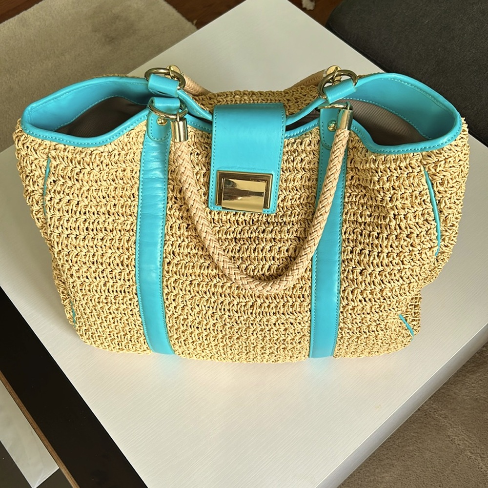 Talbots bag. Light blue and tan color. Still good condition. Vintage style.